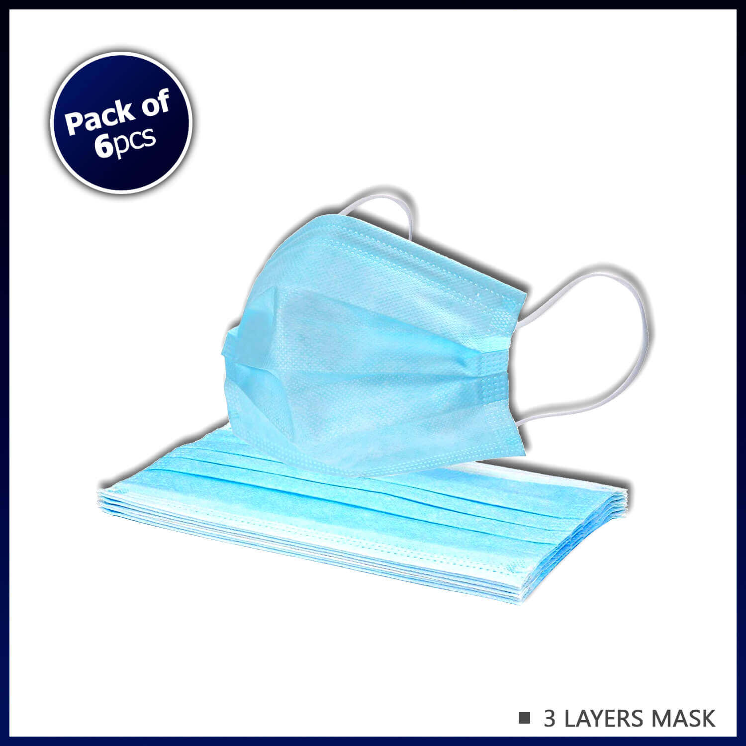 6 Pcs 3 Layer Filter Surgical Face Mask With Nose Pin/